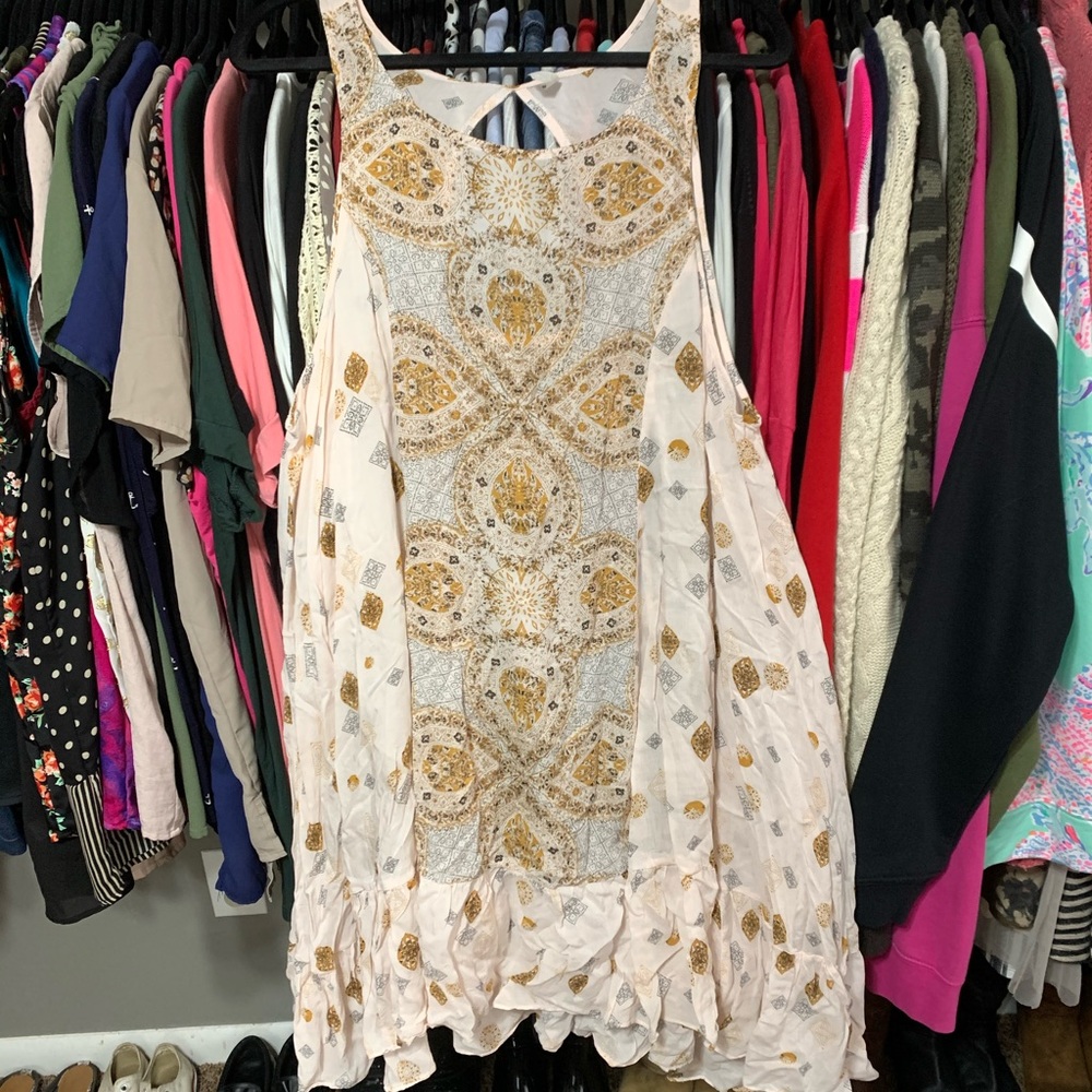 Off white/cream and gold Free People slip dress